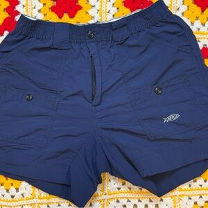 AFTCO Shorts Men 32 Blue Nylon Cargo Elastic Original Fishing b068